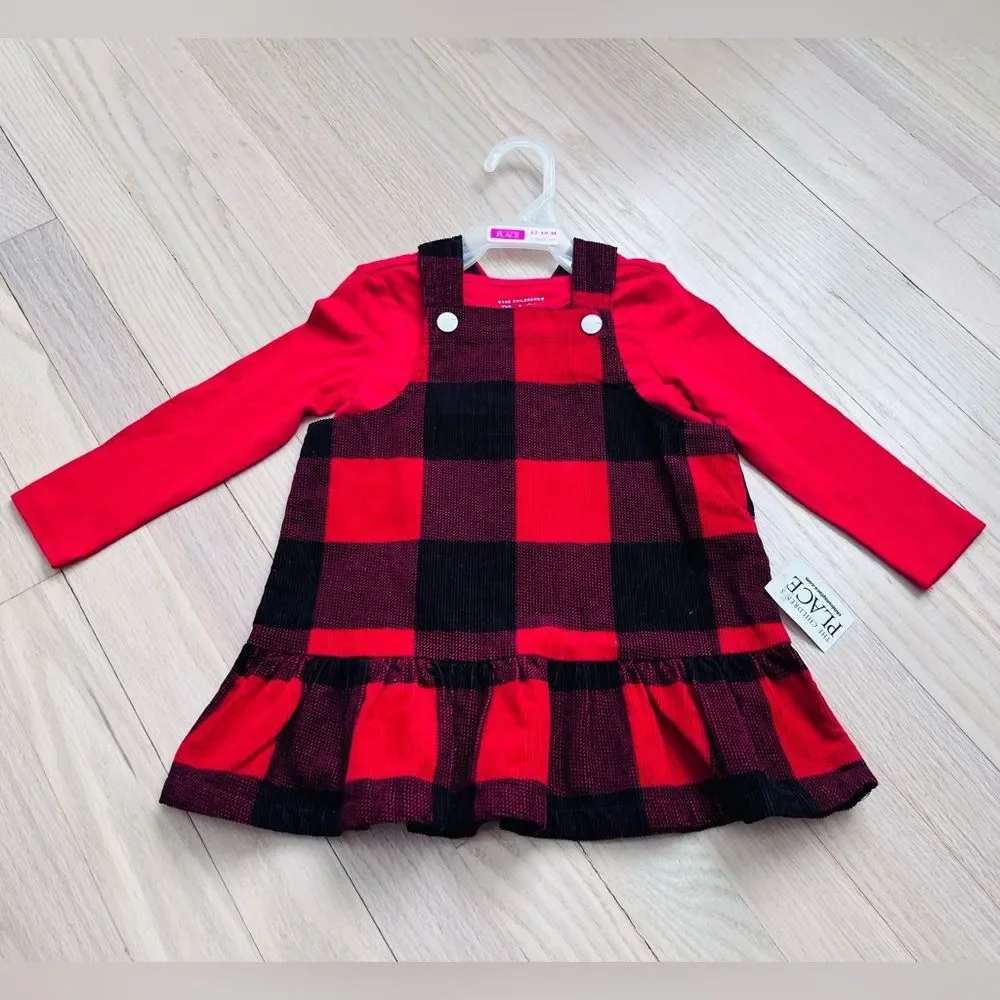 The Children's Place Buffalo Plaid Skirtall 2-Piece Set Size 12M-18M - Picture 2 of 10